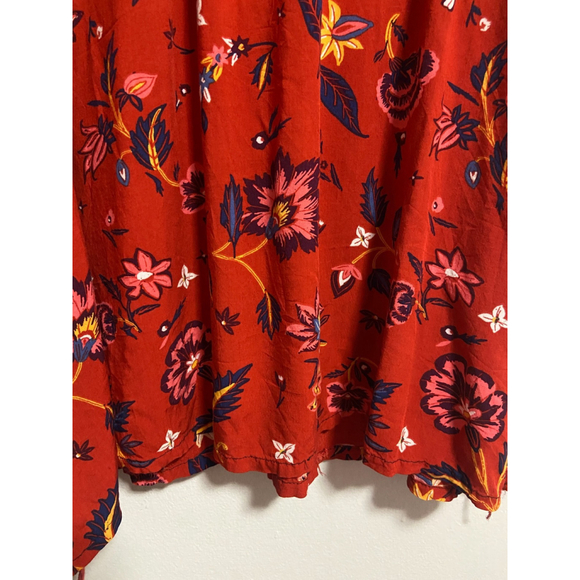 Old Navy Red Floral Peasant Top Plus Size 2X 28” Pit to Pit Tassel Tie Boho - Picture 11 of 11